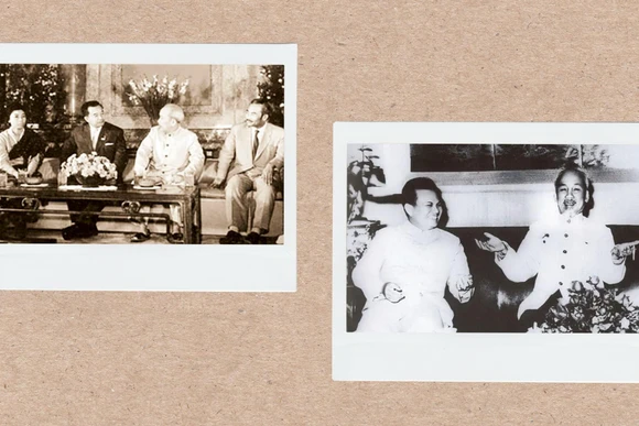 Chủ tịch Hồ Chí Minh và các nhà lãnh đạo Lào. Ảnh tư liệu.