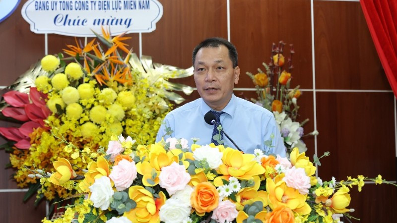 Bí thư Đảng ủy, Chủ tịch Hội đồng thành viên EVN Đặng Hoàng An ghi nhận, đánh giá cao và biểu dương những thành quả đạt được của EVNSPC trong công tác Đảng và hoạt động sản xuất kinh doanh 6 tháng đầu năm 2025. (Ảnh: EVNSPC) dang-hoang-an-2814.jpg