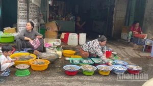 Người dân bán thực phẩm tại khu vực tự phát phường Phú Thủy.