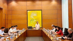 Đại biểu Quốc hội thảo luận tại tổ về dự thảo Nghị quyết của Quốc hội về cơ chế xử lý khó khăn, vướng mắc do quy định của pháp luật. (Ảnh: H.LAN)