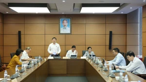 Đại biểu Quốc hội thảo luận tại tổ về việc sắp xếp đơn vị hành chính cấp tỉnh năm 2025. (Ảnh: DUY LINH)