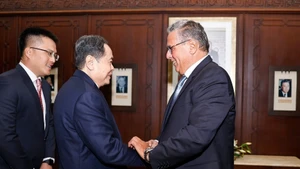 Chủ tịch Quốc hội Trần Thanh Mẫn hội kiến Thủ tướng Morocco Aziz Akhannouch. (Ảnh: TTXVN)