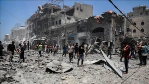 Cảnh đổ nát do chiến sự tại Dải Gaza. (Ảnh: THX/TTXVN)