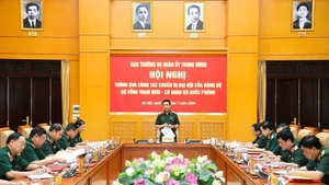 Đại tướng Phan Văn Giang chủ trì hội nghị. (Ảnh: Cổng thông tin điện tử Bộ Quốc phòng)