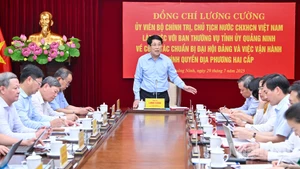 Chủ tịch nước Lương Cường phát biểu ý kiến chỉ đạo tại buổi làm việc.