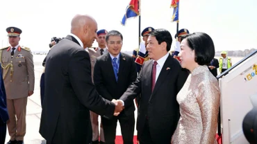Chủ tịch nước Lương Cường đến Cairo, bắt đầu thăm cấp Nhà nước Cộng hòa Arab Ai Cập. (Ảnh: Xuân Kỳ)