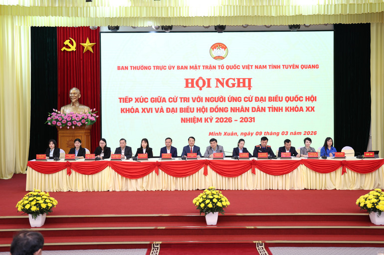 C&aacute;c ứng cử vi&ecirc;n đại biểu Quốc hội kh&oacute;a XVI v&agrave; đại biểu Hội đồng nh&acirc;n d&acirc;n tỉnh Tuy&ecirc;n Quang kh&oacute;a XX, nhiệm kỳ 2026-2031 tại điểm cầu trung t&acirc;m hội nghị tỉnh.