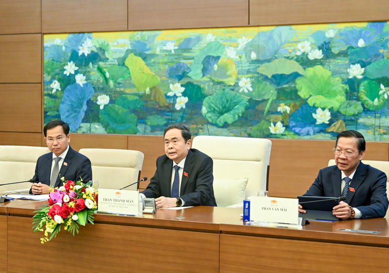 Chủ tịch Quốc hội Trần Thanh Mẫn phát biểu tại cuộc tiếp. (Ảnh: Duy Linh) bnd-3332.jpg