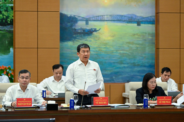 Phó Bí thư Đảng ủy Quốc hội Vũ Hải Hà trình bày báo cáo tại hội nghị. (Ảnh Duy Linh) bnd-2128.jpg