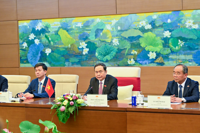 Chủ tịch Quốc hội Trần Thanh Mẫn phát biểu tại hội kiến. (Ảnh: DUY LINH) bnd-6227.jpg