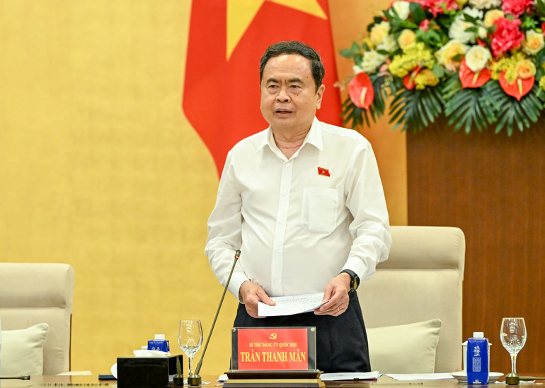 Chủ tịch Quốc hội Trần Thanh Mẫn phát biểu tại hội nghị. (Ảnh: DUY LINH) bnd-0966.jpg