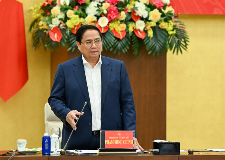Bí thư Đảng ủy Chính phủ, Thủ tướng Chính phủ Phạm Minh Chính phát biểu tại hội nghị. (Ảnh: DUY LINH) bnd-2311.jpg