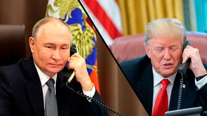Tổng thống Nga Vladimir Putin và người đồng cấp Mỹ Donald Trump điện đàm. (Ảnh: TVZVEZDA.RU)