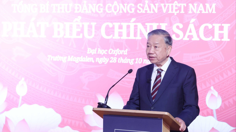 Tổng Bí thư Tô Lâm phát biểu chính sách tại Đại học Oxford. Ảnh: Thống Nhất – TTXVN