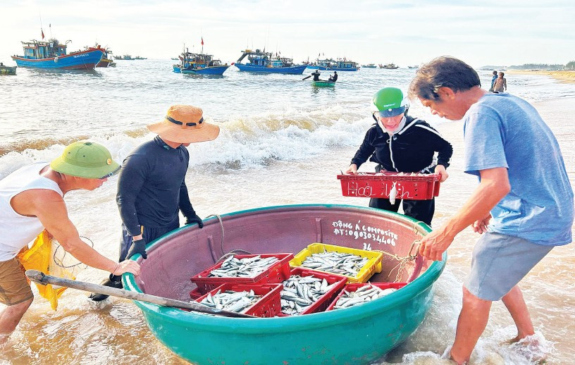 Những chuyến tàu đầy ắp cá tôm được chuyển vào đất liền.