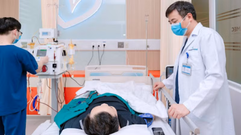 Bác sĩ Khoa Thận nhân tạo thực hiện kỹ thuật DFPP cho người bệnh, bảo đảm theo dõi chặt chẽ và an toàn trong suốt quá trình điều trị.