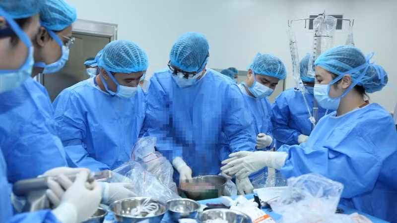 Ê-kíp tiến hành lấy gan người hiến tại Bệnh viện E. 