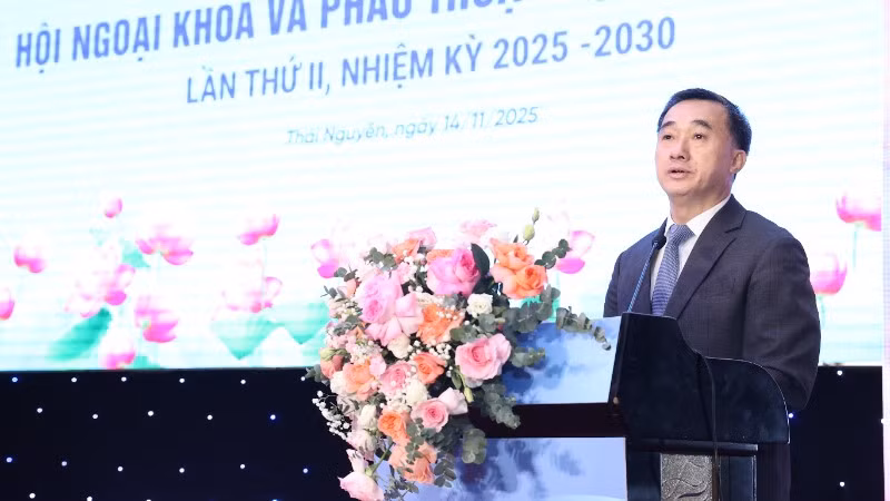 Giáo sư, Tiến sĩ Trần Văn Thuấn, Thứ trưởng Y tế phát biểu tại hội nghị.