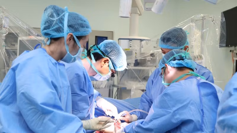 Ê-kíp tiến hành ghép gan cho người bệnh. 