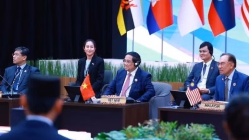 Thủ tướng Phạm Minh Chính dự và phát biểu tại phiên Đối thoại của lãnh đạo ASEAN với thanh niên ASEAN. (Ảnh: Dương Giang/TTXVN)