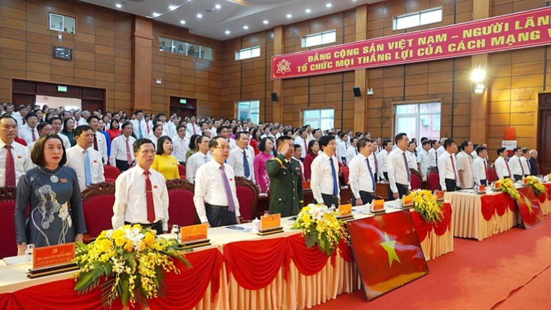 Các đại biểu tham dự đại hội thực hiện nghi lễ chào cờ.