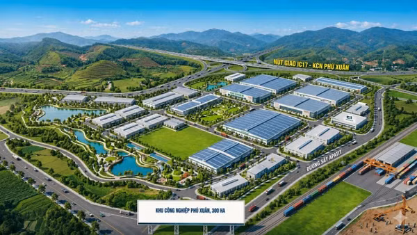 Phối cảnh Khu công nghiệp Phú Xuân với quy mô 300ha. 