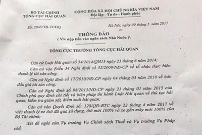 Trong văn bản giả mạo gửi đến Công ty TNHH Công nghệ môi trường Quốc Gia yêu cầu công ty này nộp ngân sách 35 tỷ đồng.