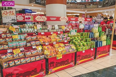 Hàng hóa Việt Nam tại AEON Mall Lake Town Mori, tỉnh Saitama, Nhật Bản.Ảnh: AEON Việt Nam