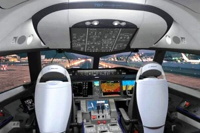 Mô hình mô phỏng buồng lái tàu bay huấn luyện.