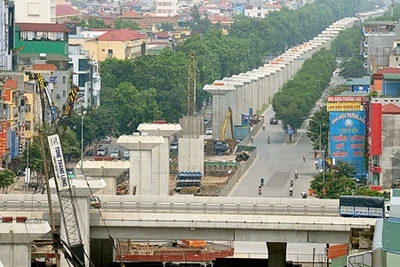 Tuyến đường sắt đô thị Cát Linh-Hà Đông đang được xây dựng (ảnh:tapchigiaothongvantai.vn)