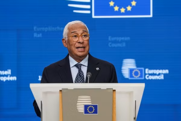Chủ tịch Hội đồng Châu Âu Antonio Costa phát biểu tại một cuộc họp báo ở Brussels, Bỉ. (Ảnh: THX/TTXVN)
