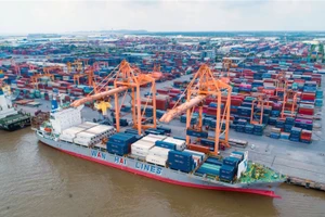 Bốc xếp hàng hóa tại Cảng Hải Phòng. Ảnh Đăng Anh