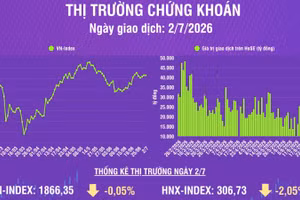 [Infographic] Chứng khoán ngày 2/7: VN-Index giảm nhẹ 0,86 điểm, thanh khoản thị trường tăng nhẹ