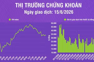 [Infographic] Thị trường ngày 15/6: VN-Index tăng 7,66 điểm phiên đầu tuần