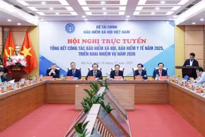 Các đại biểu dự hội nghị tổng kết tại điểm cầu Bảo hiểm xã hội Việt Nam. (Ảnh VSS)