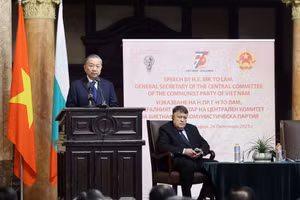 Tổng Bí thư Tô Lâm phát biểu chính sách tại Đại học Sofia. (Ảnh: Thống Nhất/TTXVN)