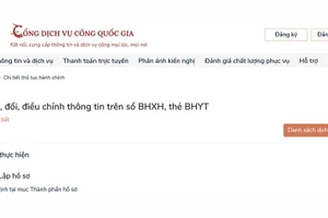 Một dịch vụ công trực tuyến của Bảo hiểm xã hội Việt Nam trên Cổng dịch vụ công quốc gia.