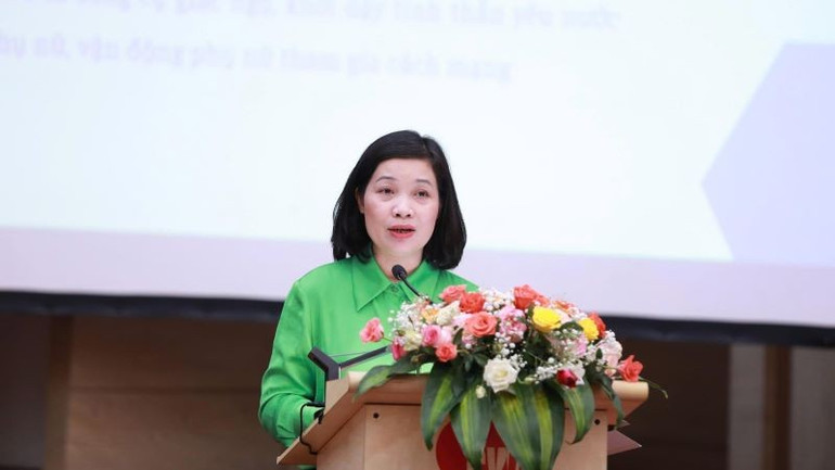 Bà Nguyễn Thị Kim Dung, Trưởng Ban Tuyên giáo Trung ương Hội Liên hiệp Phụ nữ Việt Nam phát biểu tại hội thảo. z6693150164075-778403ea4ea7339dbf5f7c913f76de5f.jpg