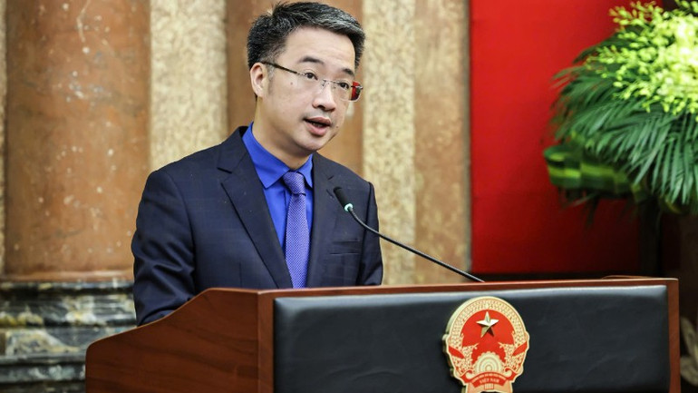 Đồng chí Nguyễn Tường Lâm, Bí thư Trung ương Đoàn, Chủ tịch Hội Liên hiệp Thanh niên Việt Nam phát biểu. z6825653263337-a291ba92f603ed8588e02e6bee2071bb-7593.jpg