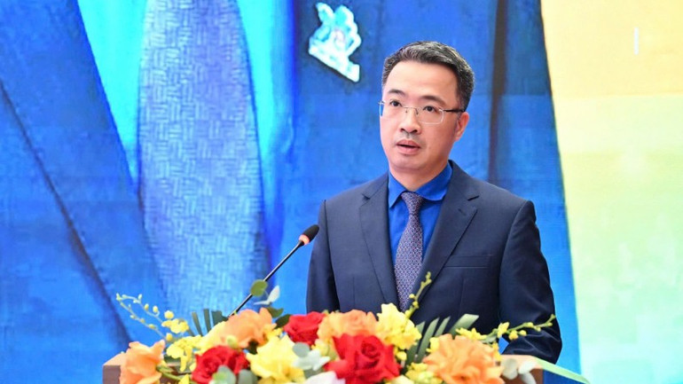 Bí thư Trung ương Đoàn Thanh niên Cộng sản Hồ Chí Minh Nguyễn Tường Lâm phát biểu. (Ảnh: THẾ ANH) z6942263323011-c83f5a93a0f404255b2fda930675ffb1-4240.jpg