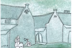 Lê Thiết Cương: Chiều mùa đông”, bột màu, 50x74cm, 2004.