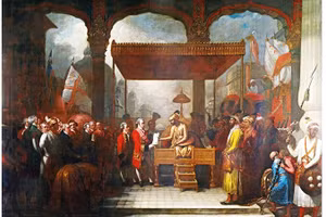 Hoàng đế Shah Alam chuyển giao quyền thu thuế cho đại diện Công ty Đông Ấn Anh. Ảnh: BENJAMIN WEST