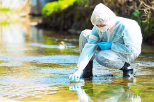 Chuyên viên thu thập mẫu nước sông để kiểm nghiệm tiêu chuẩn chất lượng. Ảnh: GETTYIMAGES