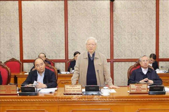 Tổng Bí thư, Chủ tịch nước Nguyễn Phú Trọng phát biểu kết luận cuộc họp. (Ảnh: TTXVN)