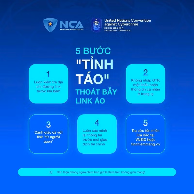 5 bước “tỉnh táo” thoát bẫy link ảo. (Ảnh: NCA)