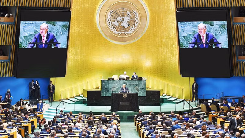 Tổng Thư ký Antonio Guterres phát biểu ý kiến tại một phiên họp của LHQ. Ảnh: UN