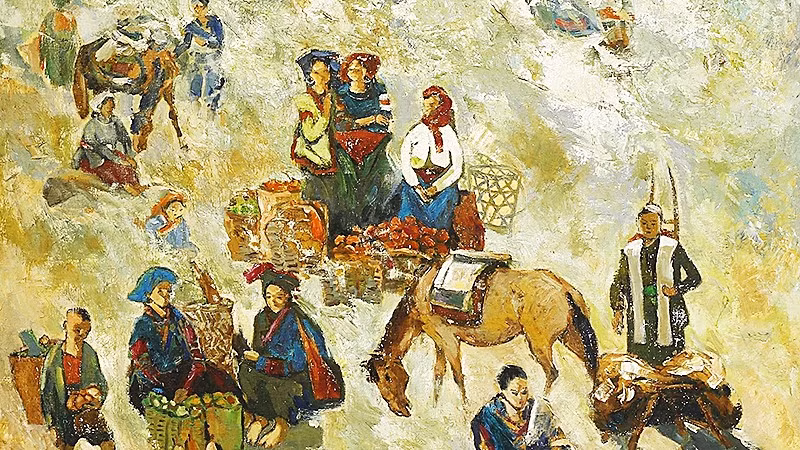 "Chợ phiên trên núi", tranh Đỗ Đức.