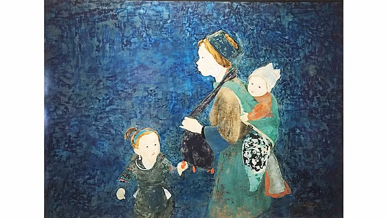 Tác phẩm "Đi chợ", 2018 (120 x 90 cm). Tranh của họa sĩ Nguyễn Thị Quế