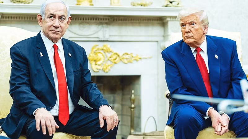 Hai nhà lãnh đạo Mỹ (bên phải) và Israel tại một cuộc gặp ở Nhà Trắng. Ảnh: THE NEW YORK TIMES