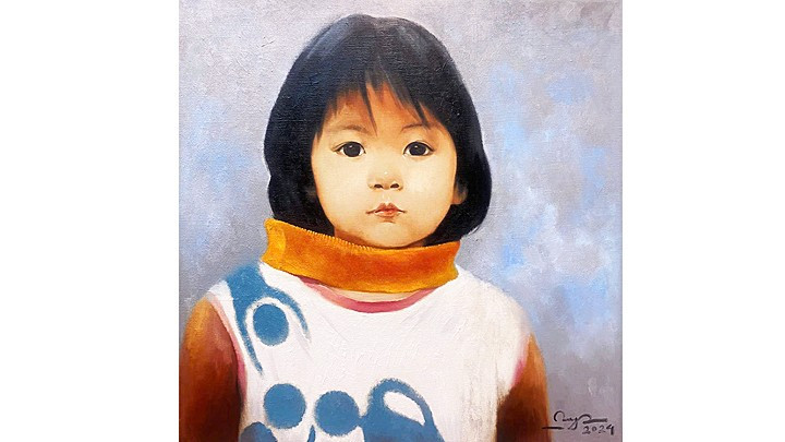 “Bé Tuyết” (sơn dầu 2024), 100x100cm.